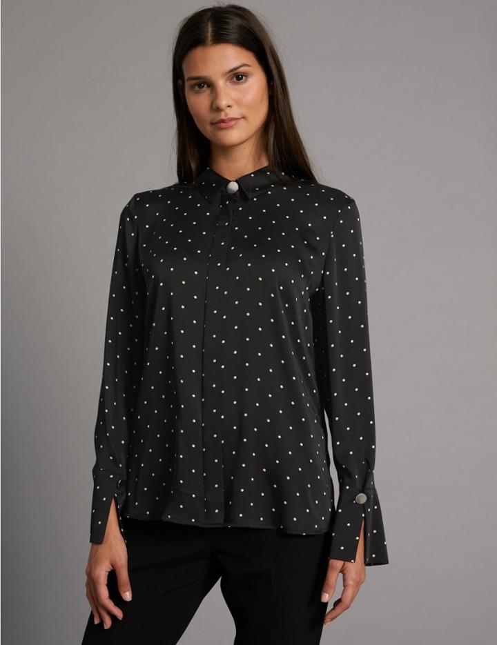 Marks & Spencer Spotted Dipped Hem Long Sleeve Shirt Black Mix