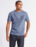 Marks & Spencer Cotton Rich Printed Crew Neck T-shirt Indigo