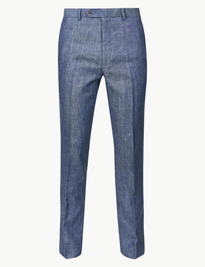 Marks & Spencer Tailored Fit Flat Front Trousers Indigo