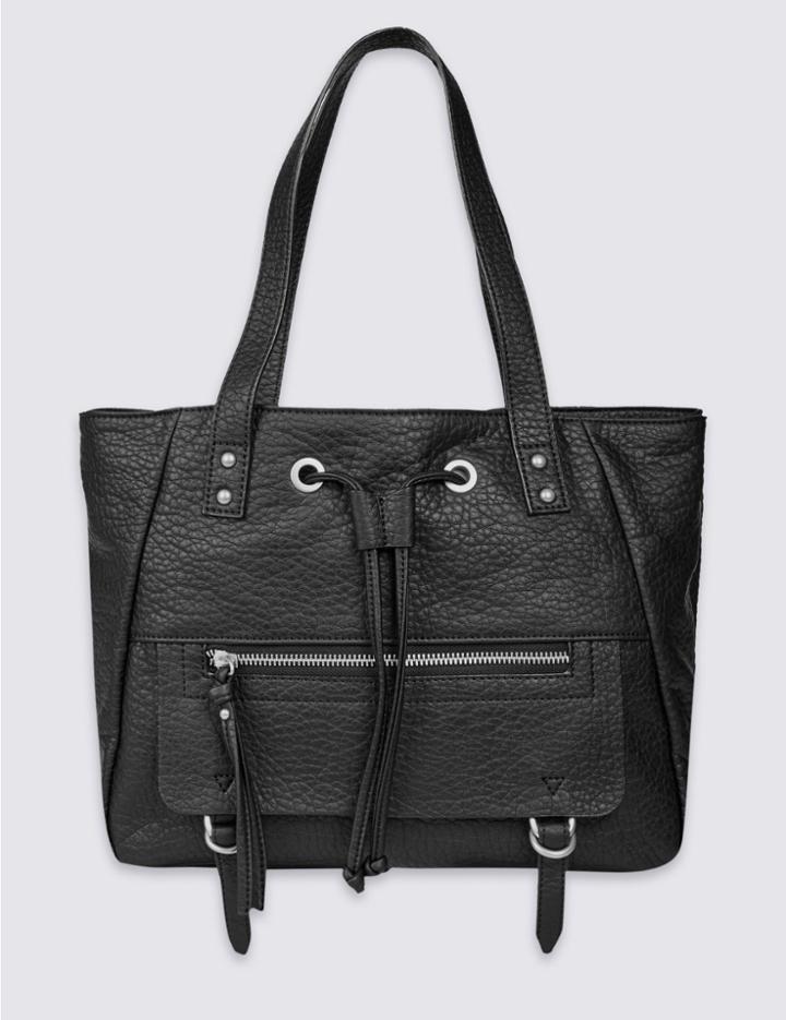Marks & Spencer Faux Leather Drawstring Tote Bag Black