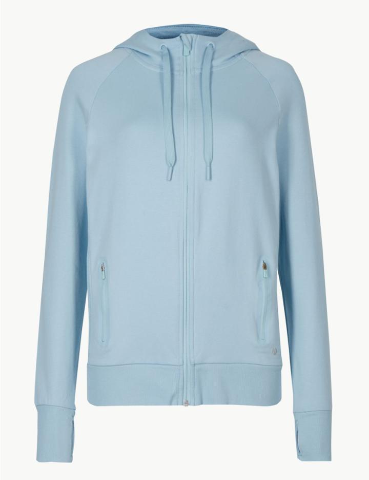 Marks & Spencer Cotton Rich Hooded Top Powder Blue