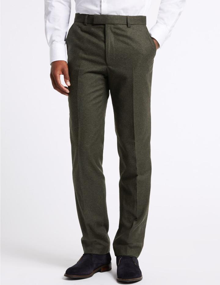 Marks & Spencer Textured Tailored Fit Trousers Dark Green