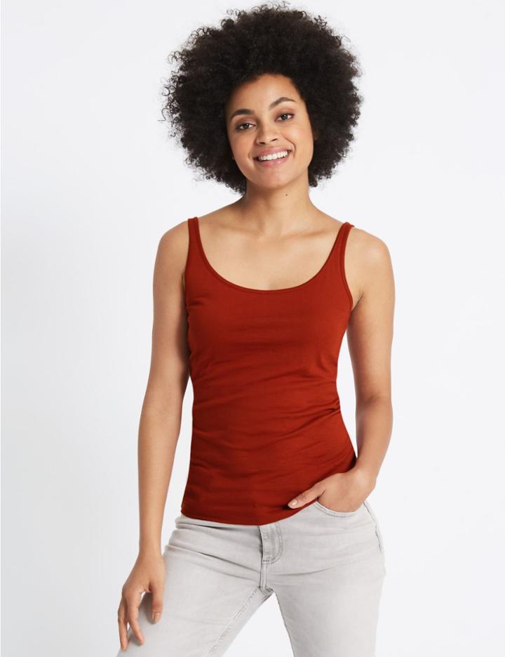 Marks & Spencer Pure Cotton Scoop Neck Vest Top Sienna