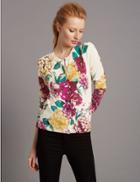 Marks & Spencer Pure Cashmere Floral Print Cardigan Multi