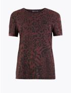 Marks & Spencer Animal Print Relaxed Fit T-shirt Berry