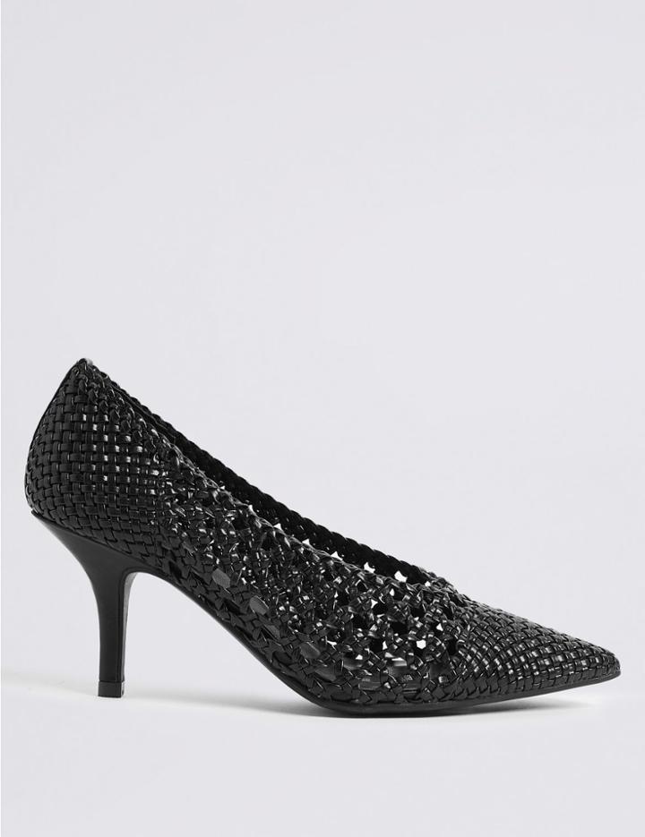 Marks & Spencer Kitten Heel Weave Court Shoes Black