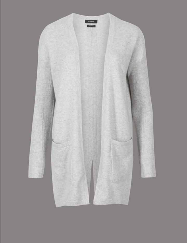 Marks & Spencer Pure Cashmere Split Back Cardigan Silver Grey