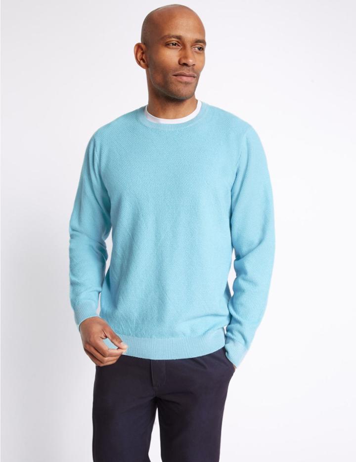 Marks & Spencer Pure Cotton Textured Jumper Aqua