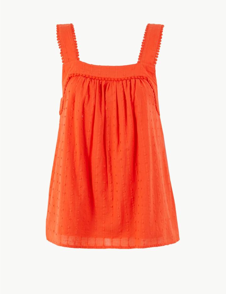 Marks & Spencer Pure Cotton Textured Camisole Top Bright Orange