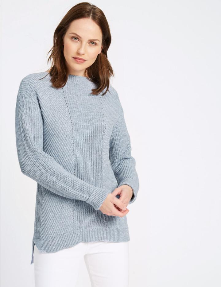 Marks & Spencer Pure Cotton Cable Knit Slash Neck Jumper Chambray