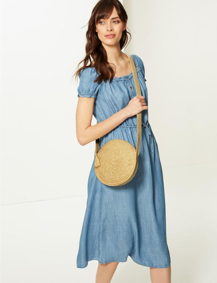 Marks & Spencer Circle Straw Cross Body Bag Metallic
