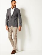 Marks & Spencer Cotton Blend Textured Slim Fit Jacket Charcoal