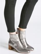 Marks & Spencer Leather Block Heel Panel Ankle Boots Silver