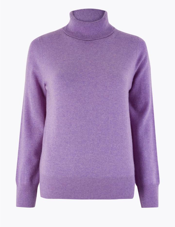 Marks & Spencer Pure Cashmere Roll Neck Jumper Mauve