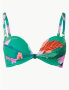 Marks & Spencer Floral Print Underwired Plunge Bikini Top A-e Green Mix