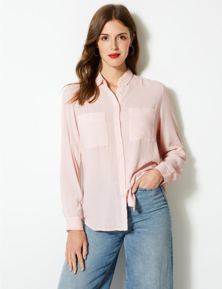 Marks & Spencer Textured Patch Pocket Shirt Pale Pink