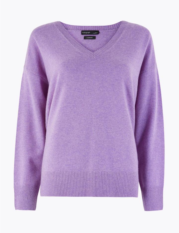 Marks & Spencer Pure Cashmere Relaxed V-neck Jumper Mauve