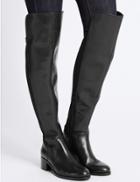Marks & Spencer Leather Block Heel Over The Knee Boots Black
