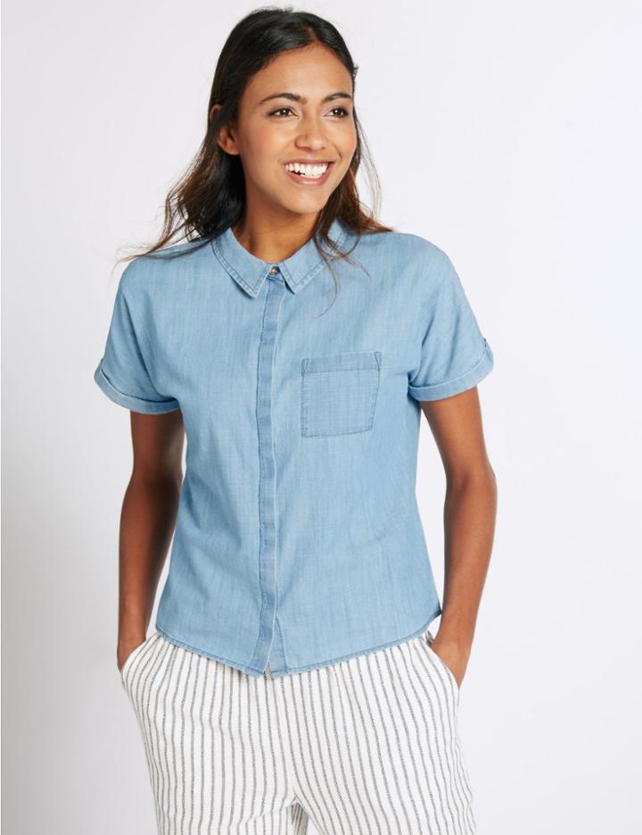Marks & Spencer Pure Cotton Short Sleeve Shirt Denim
