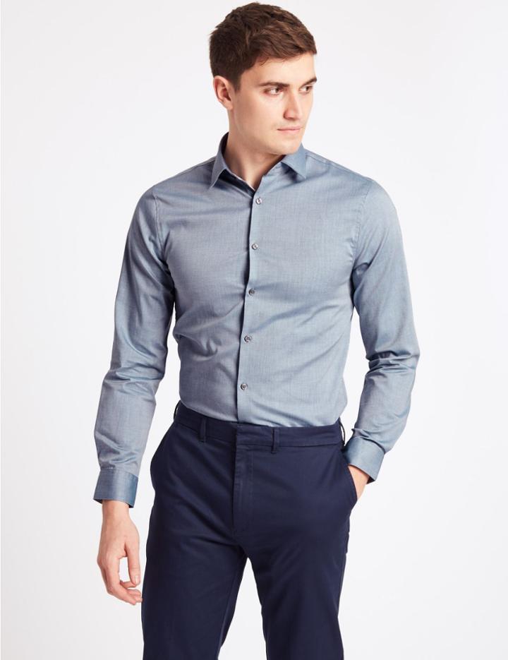 Marks & Spencer Pure Cotton Modern Slim Fit Shirt Navy