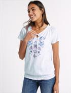 Marks & Spencer Printed Notch Neck Short Sleeve Jersey Top White Mix