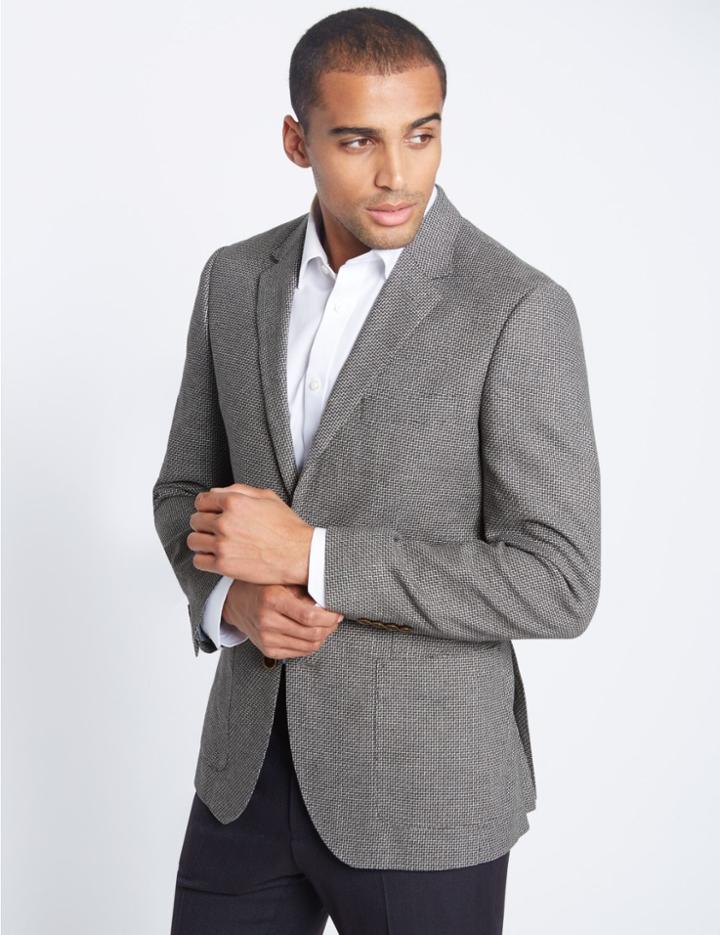 Marks & Spencer Linen Blend Single Breasted 2 Button Jacket Black/white