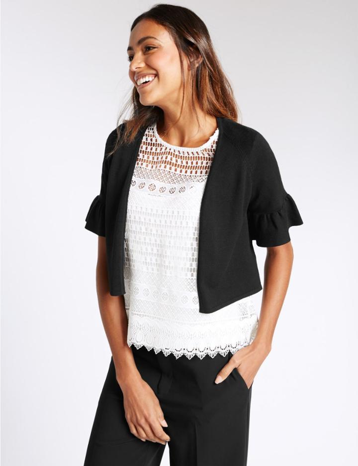 Marks & Spencer Frill Short Sleeve Cardigan Black