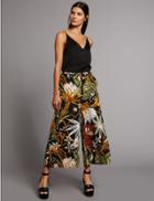 Marks & Spencer Floral Print Cropped Wide Leg Trousers Black Mix