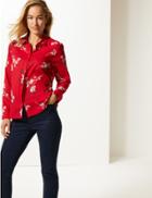 Marks & Spencer Pure Cotton Floral Print Long Sleeve Shirt Red Mix