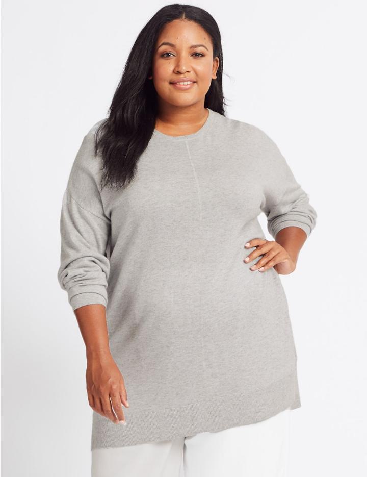 Marks & Spencer Curve Textured Round Neck Jumper Silver Grey