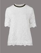 Marks & Spencer Lace Contrasting Neckline Shell Top White Mix