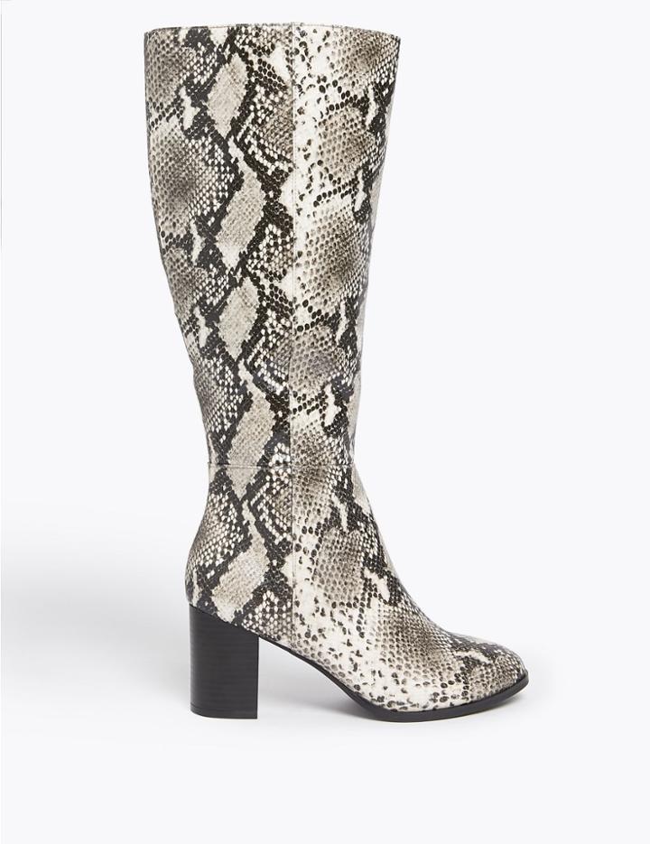 Marks & Spencer Block Heel Knee Boots Grey Mix
