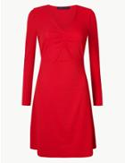Marks & Spencer Textured Long Sleeve Fit & Flare Mini Dress Red