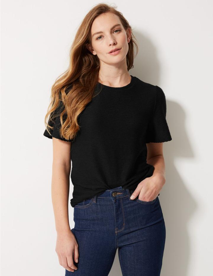 Marks & Spencer Textured Regular Fit Short Sleeve T-shirt Black
