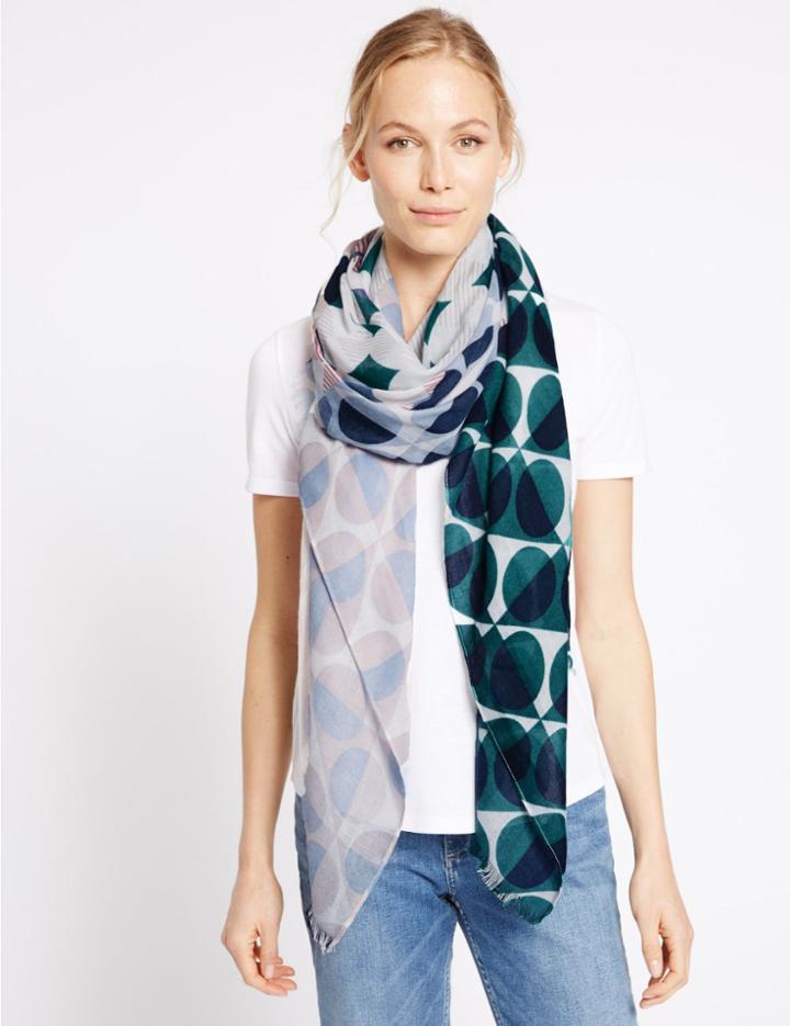 Marks & Spencer Patchwork Spotted Scarf Light Cream