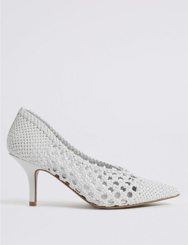 Marks & Spencer Kitten Heel Weave Court Shoes White