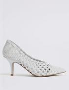 Marks & Spencer Kitten Heel Weave Court Shoes White