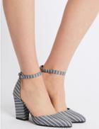 Marks & Spencer Block Heel Ankle Strap Court Shoes Blue Mix