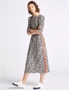 Marks & Spencer Animal Print Half Sleeve Tea Midi Dress Ivory Mix