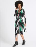 Marks & Spencer Geometrical Print Long Sleeve Wrap Dress Green Mix