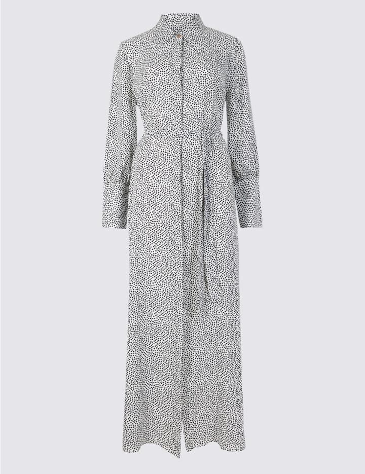 Marks & Spencer Printed Long Sleeve Shirt Maxi Dress Ivory Mix
