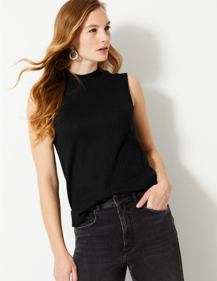 Marks & Spencer Ribbed Funnel Neck Longline Tank Top Black
