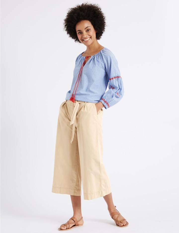 Marks & Spencer Pure Cotton Poplin Cropped Culottes Stone