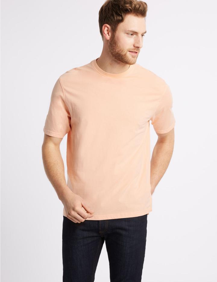 Marks & Spencer Slim Fit Pure Cotton T-shirt With Cool Comfort&trade; Soft Peach