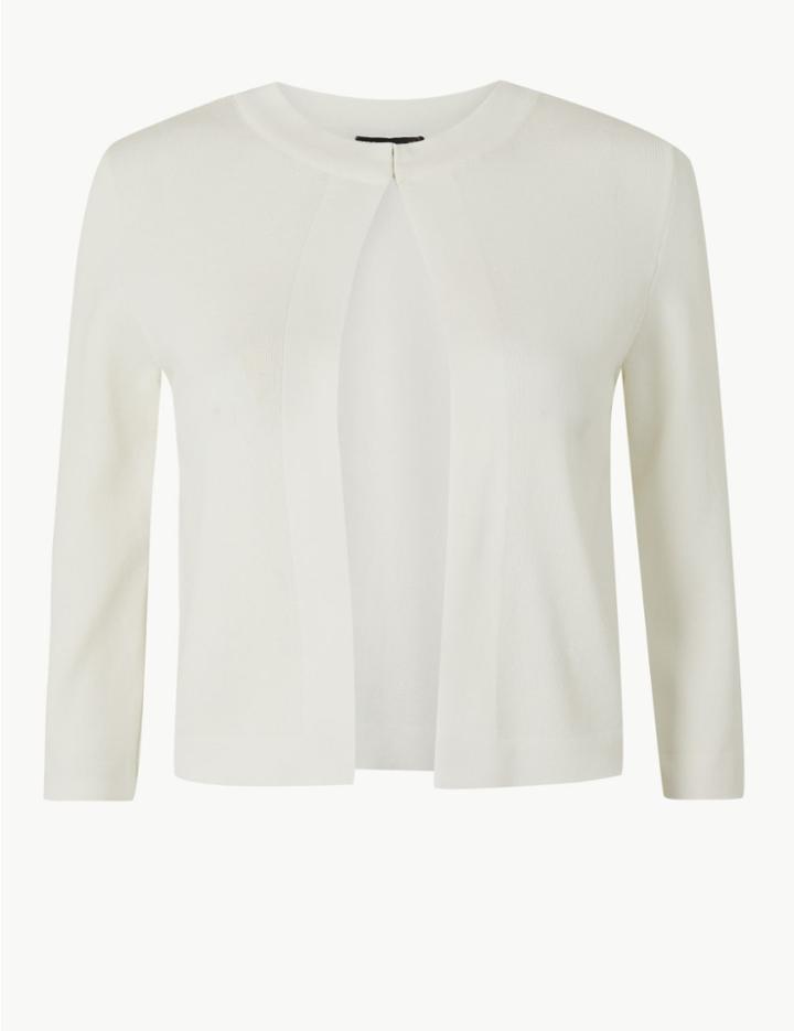 Marks & Spencer Round Neck 3/4 Sleeve Cardigan Soft White
