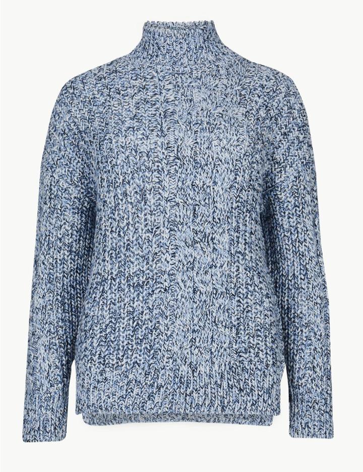 Marks & Spencer Cable Knit Turtle Neck Jumper Pale Blue