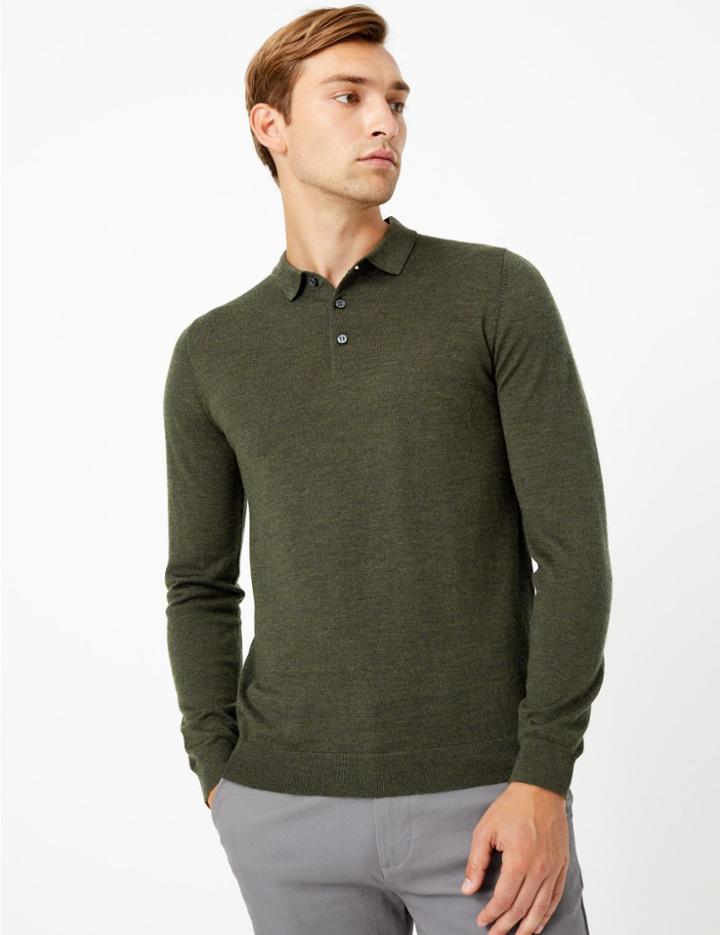 Marks & Spencer Pure Merino Wool Polo Shirt Khaki