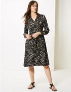 Marks & Spencer Animal Print Long Sleeve Shirt Midi Dress Black Mix