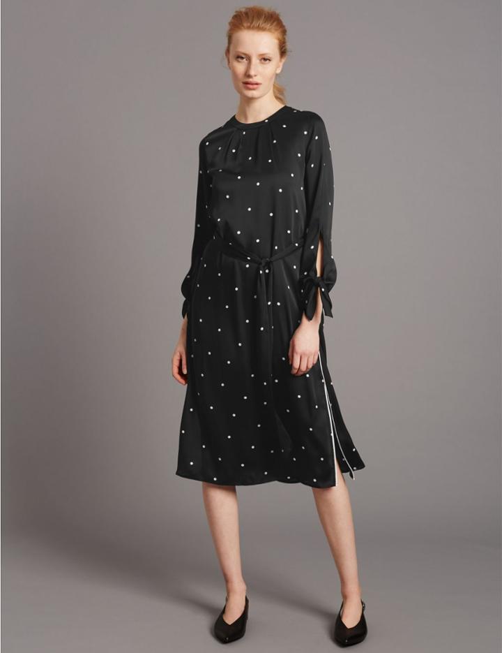 Marks & Spencer Spotted Long Sleeve Tunic Dress Black Mix