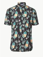 Marks & Spencer Cotton Rich Pineapple Print Shirt Black Mix
